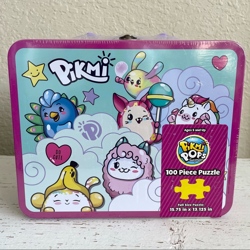 New Sealed Pikmi Pops Surprise 100 Piece Puzzle and Tin Lunch Box